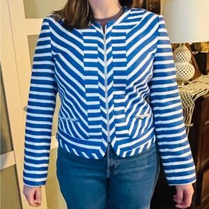 Melanie Lyne Zip Up Tweed Style Blue and White Jacket
